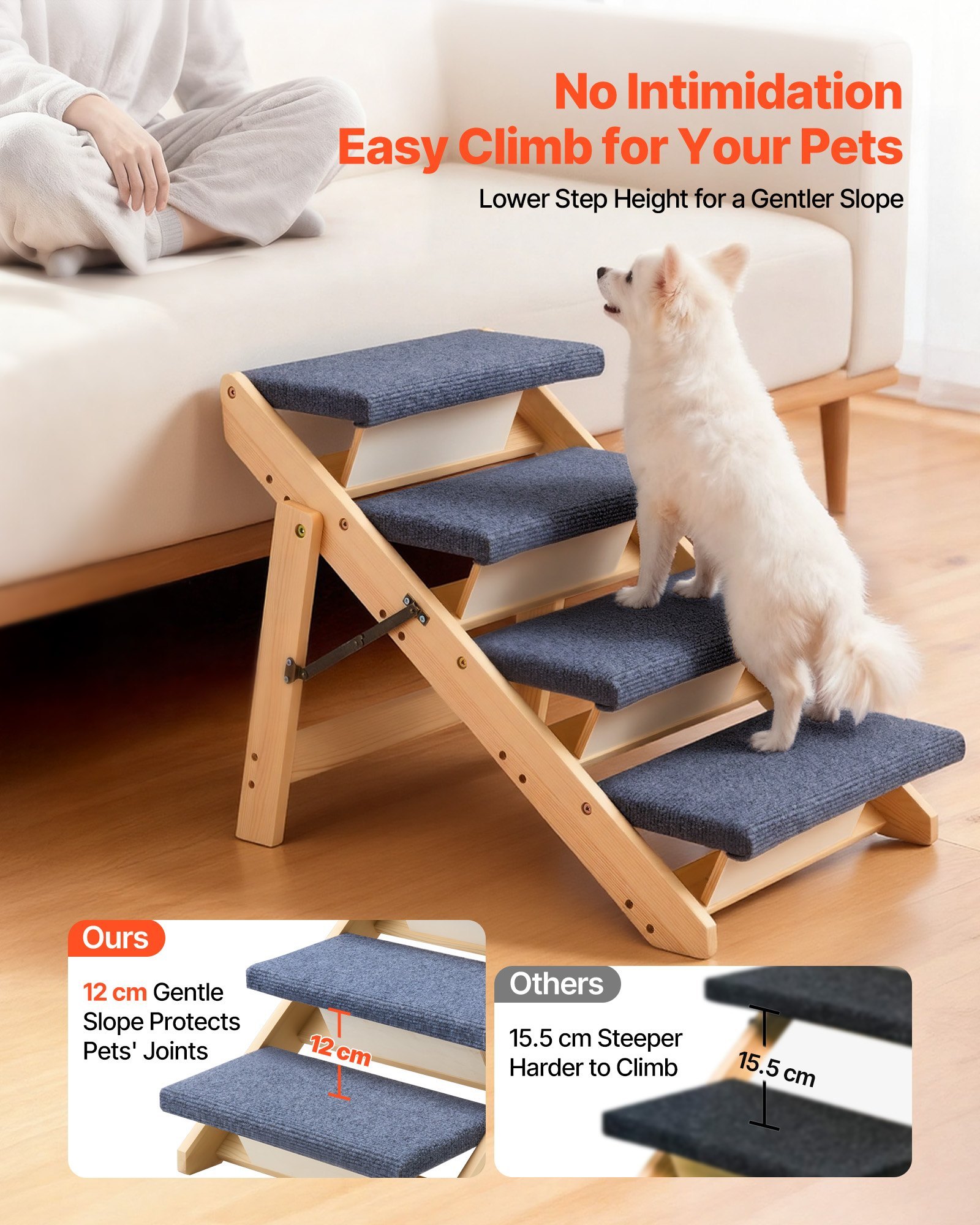 Wooden Pet Stairs, 4 Steps, Foldable, Supports up to 150 lb - Image 4