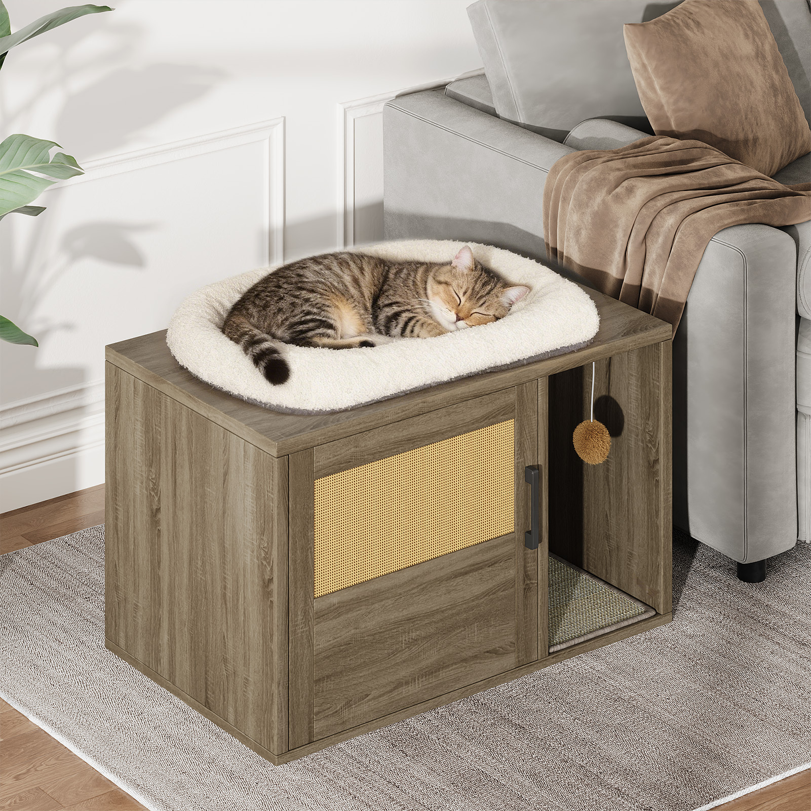 Cat Litter Box Enclosure Side Table with Scratching Pad - Image 4