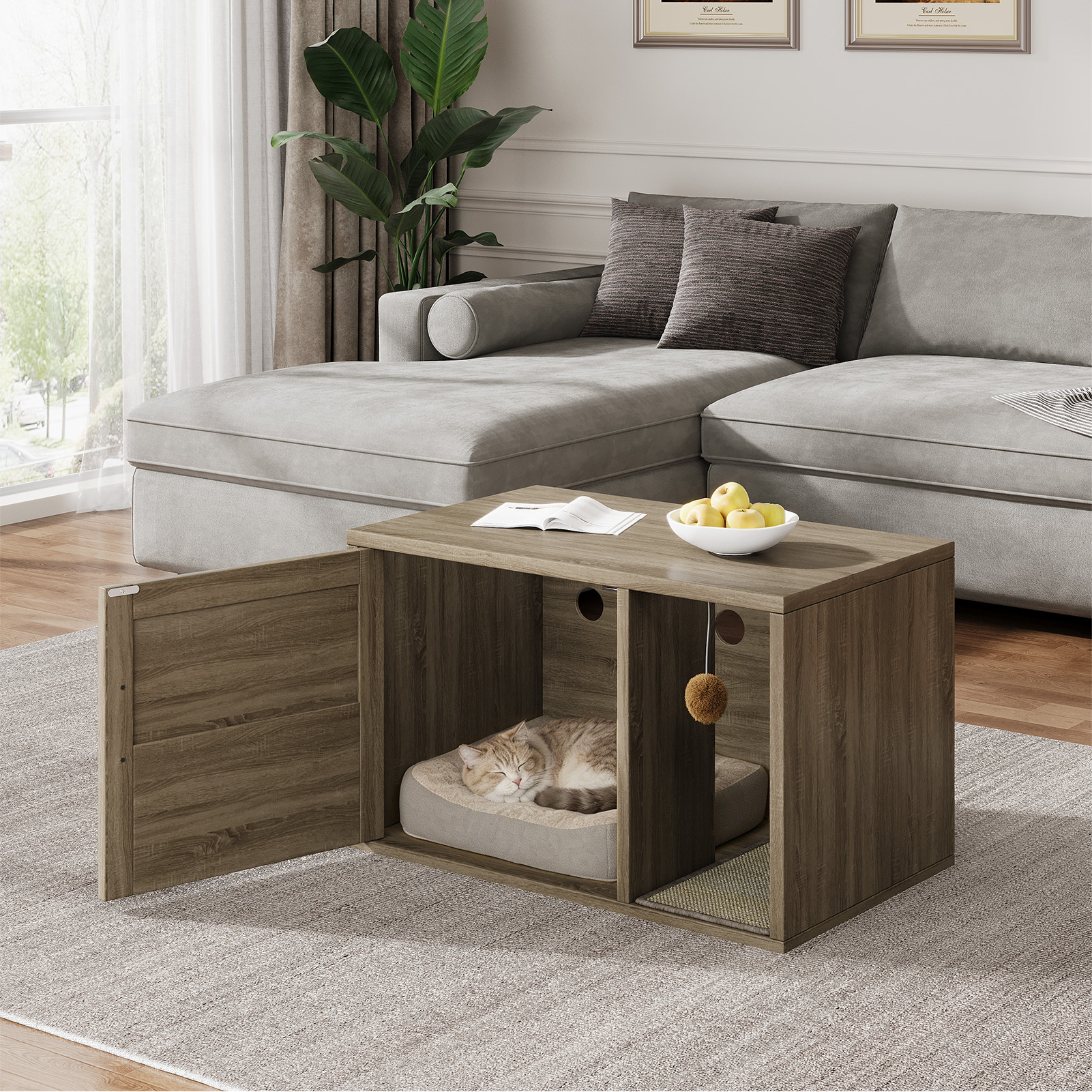Cat Litter Box Enclosure Side Table with Scratching Pad - Image 5