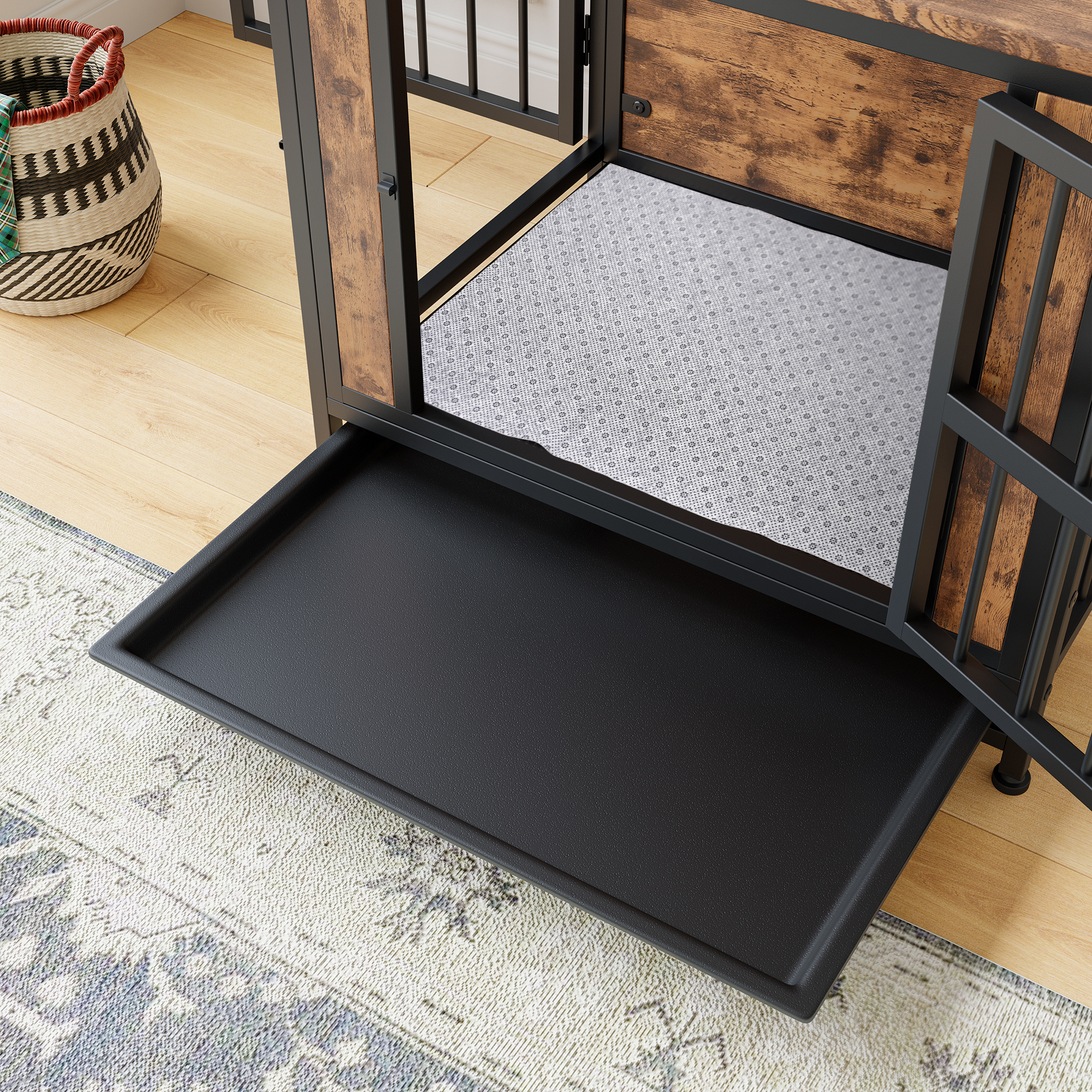 Rustic Dog Crate Side Table with Sliding Doors, 27.5 in - Image 2