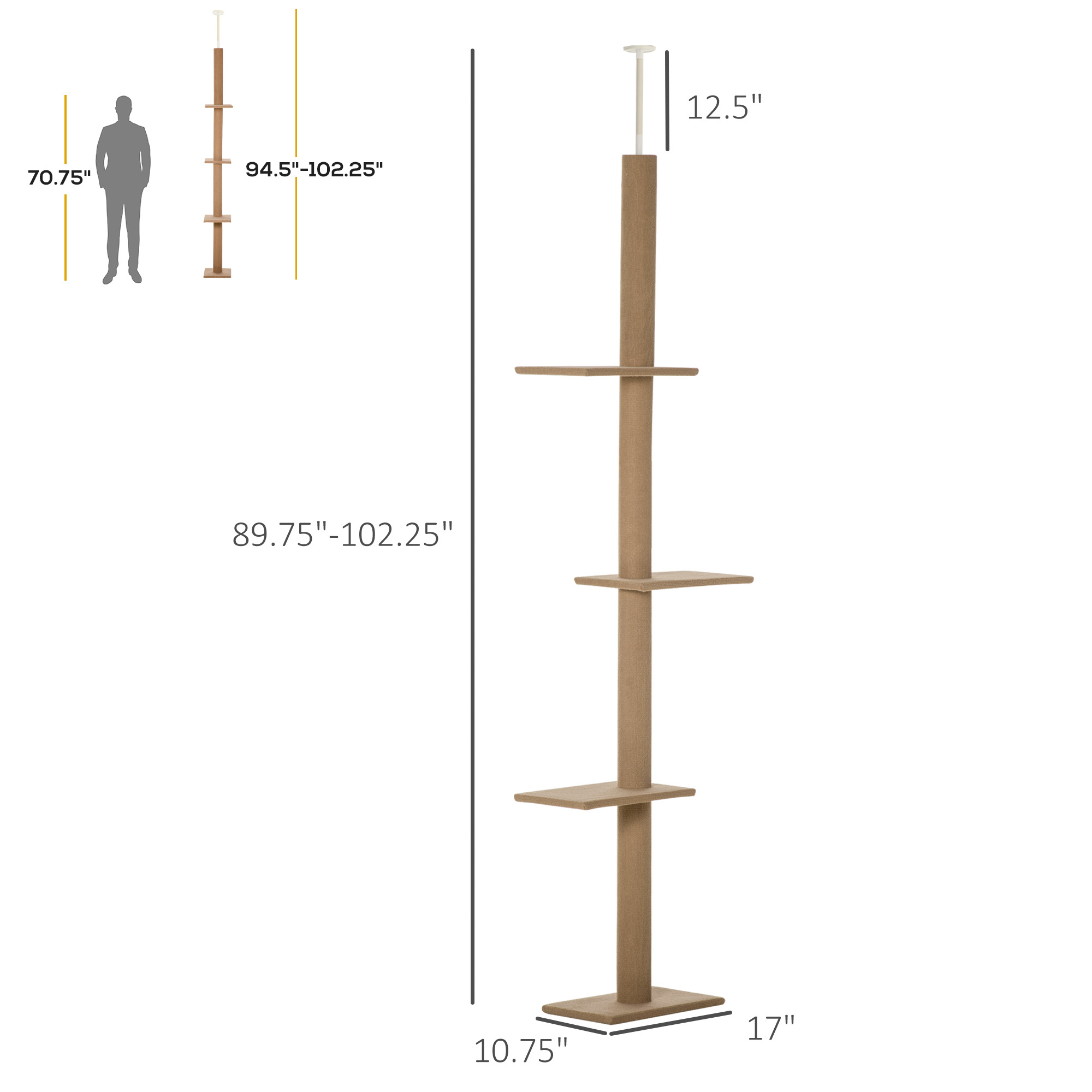 Floor-to-Ceiling Cat Tree, Adjustable Height 90 to 102 in - Image 3