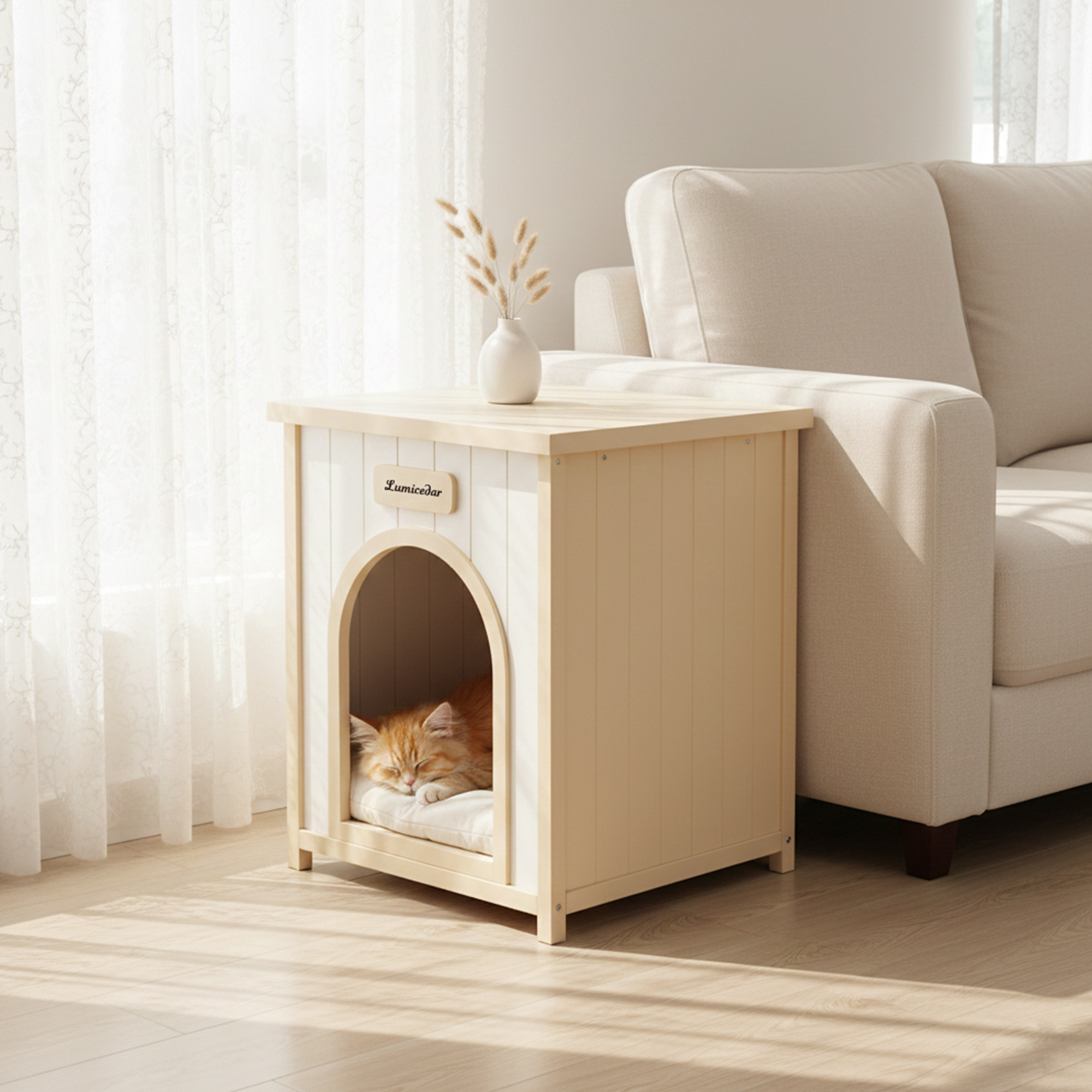 Modern Indoor Wooden Dog House with Cushion, Doubles as Side Table - Image 3