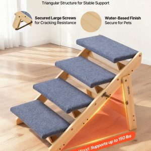 Wooden Pet Stairs, 4 Steps, Foldable, Supports up to 150 lb