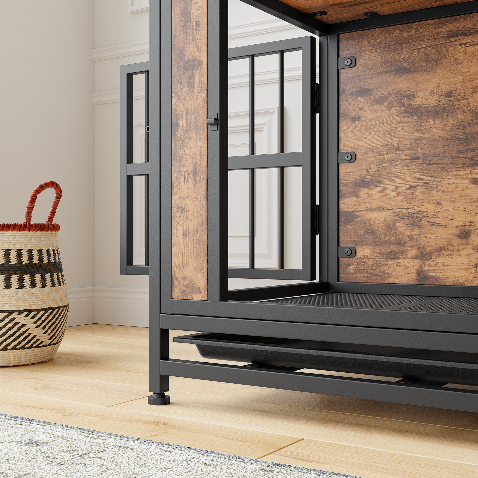 Rustic Dog Crate Side Table with Sliding Doors, 27.5 in - Image 10