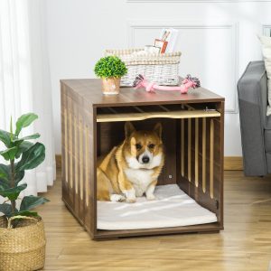 Dog Crate End Table with Cushion and Slide-Under Door