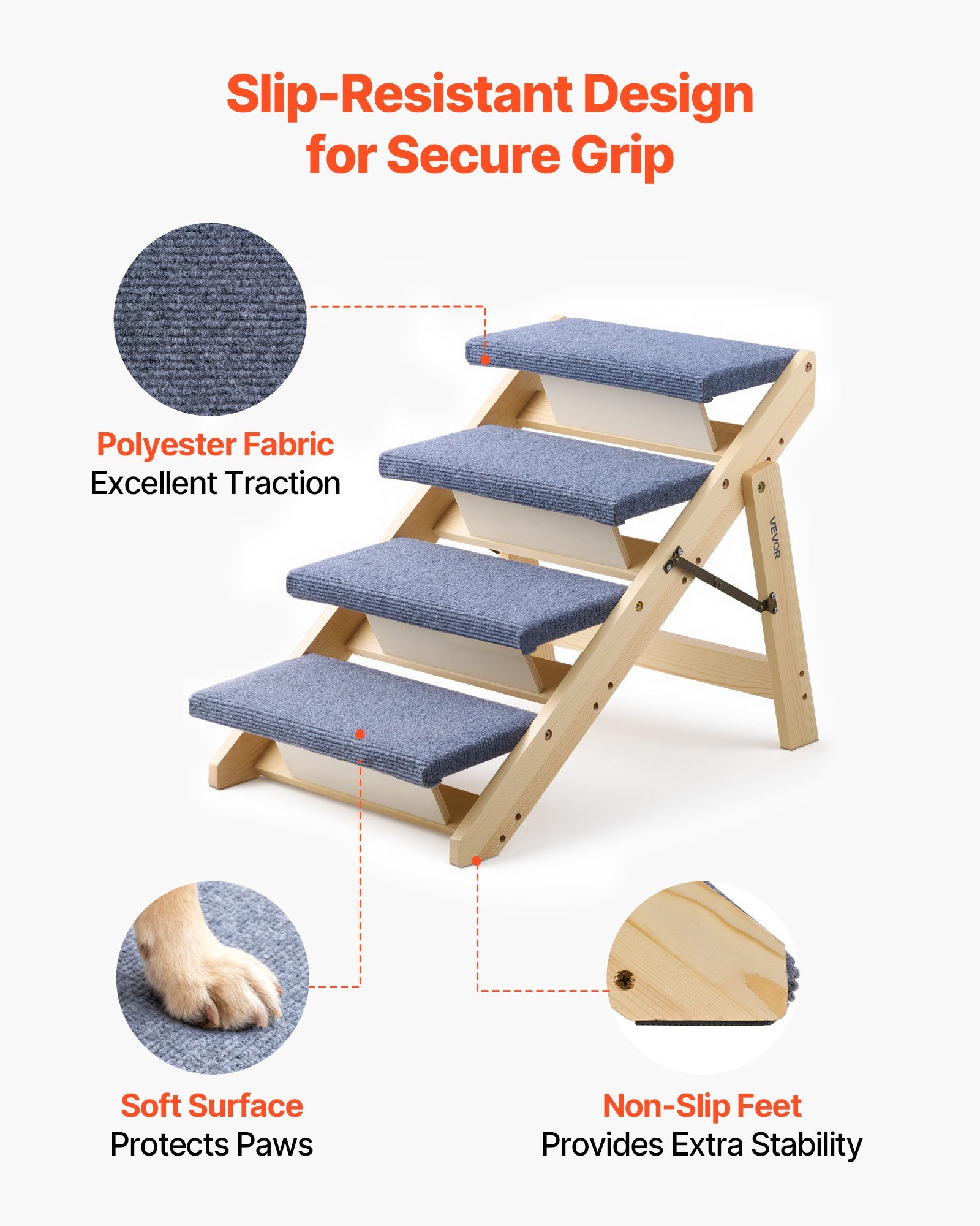 Wooden Pet Stairs, 4 Steps, Foldable, Supports up to 150 lb - Image 2