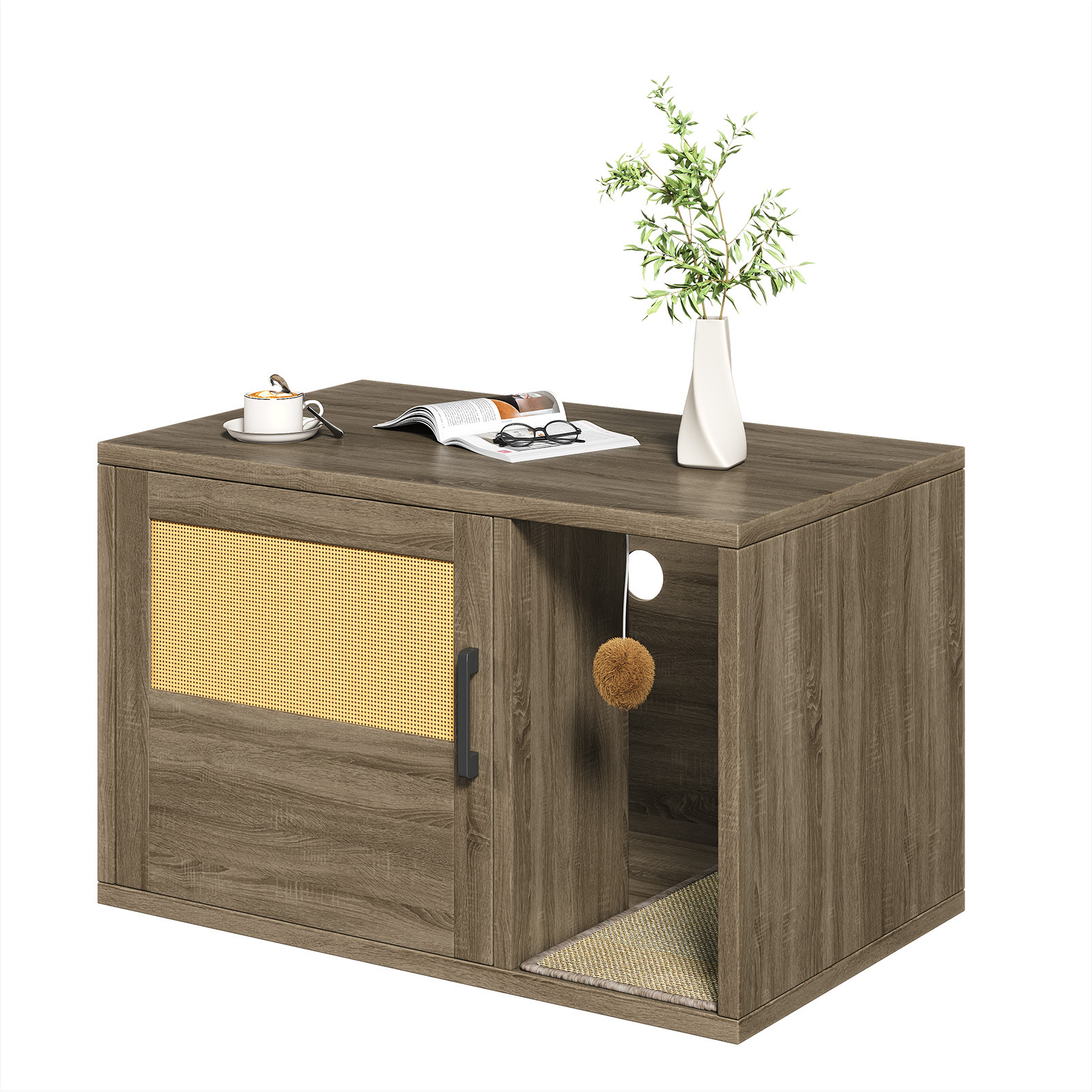 Cat Litter Box Enclosure Side Table with Scratching Pad - Image 3