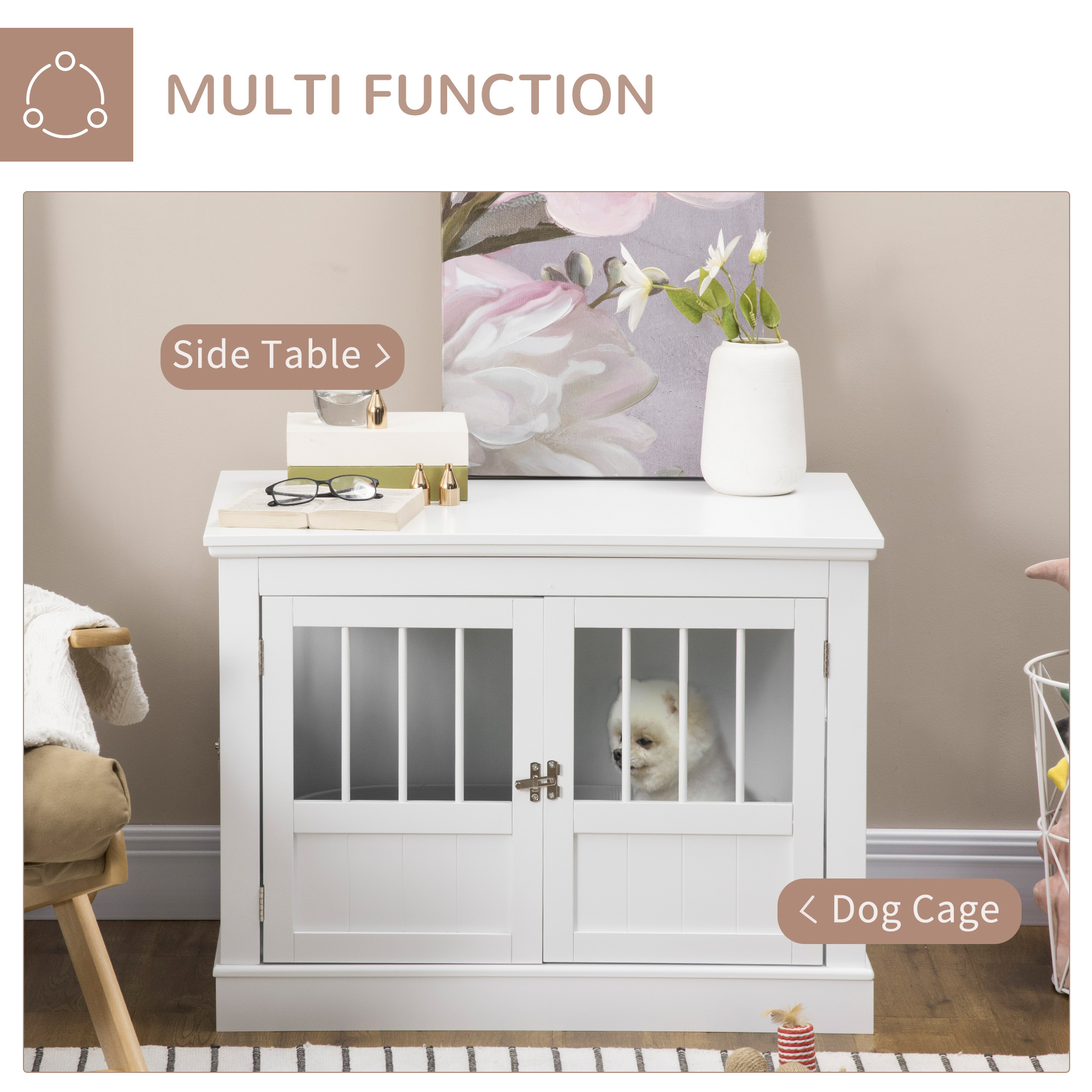 White Dog Crate End Table, Furniture Style, for Small Dogs - Image 3