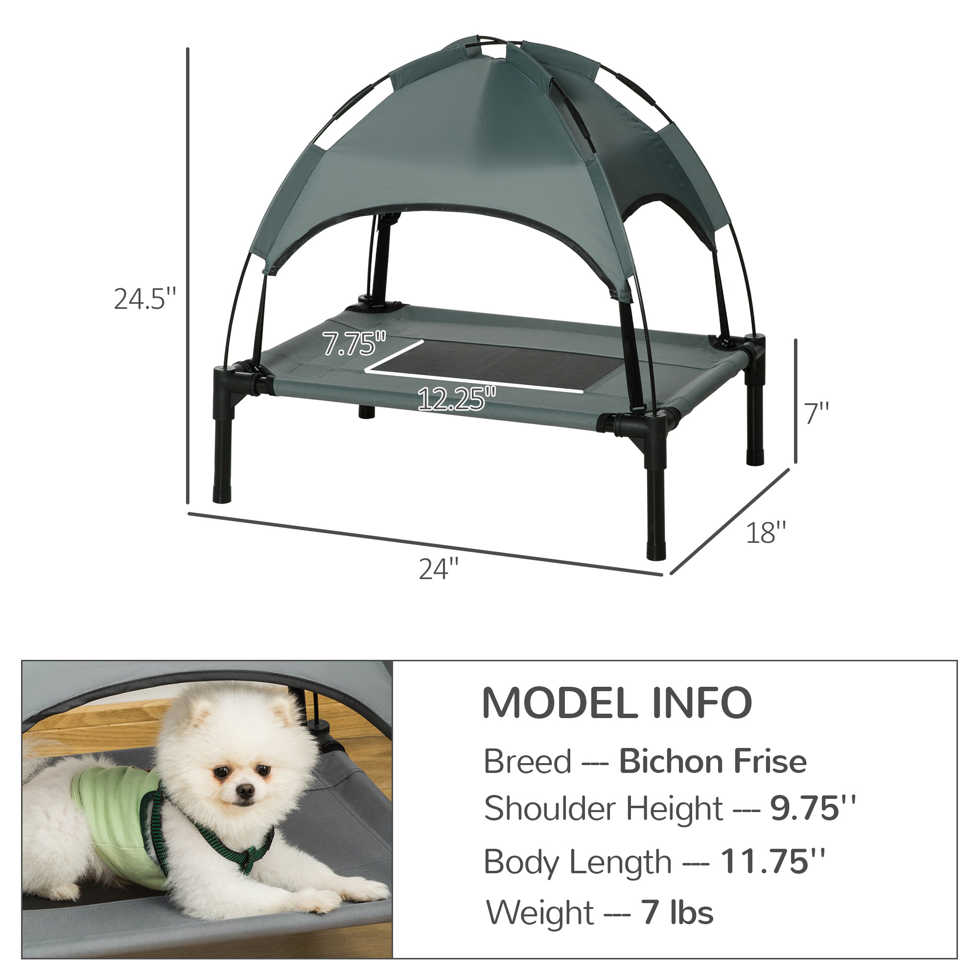 Elevated Dog Bed with Removable Canopy, 24 in, for Small Dogs - Image 6