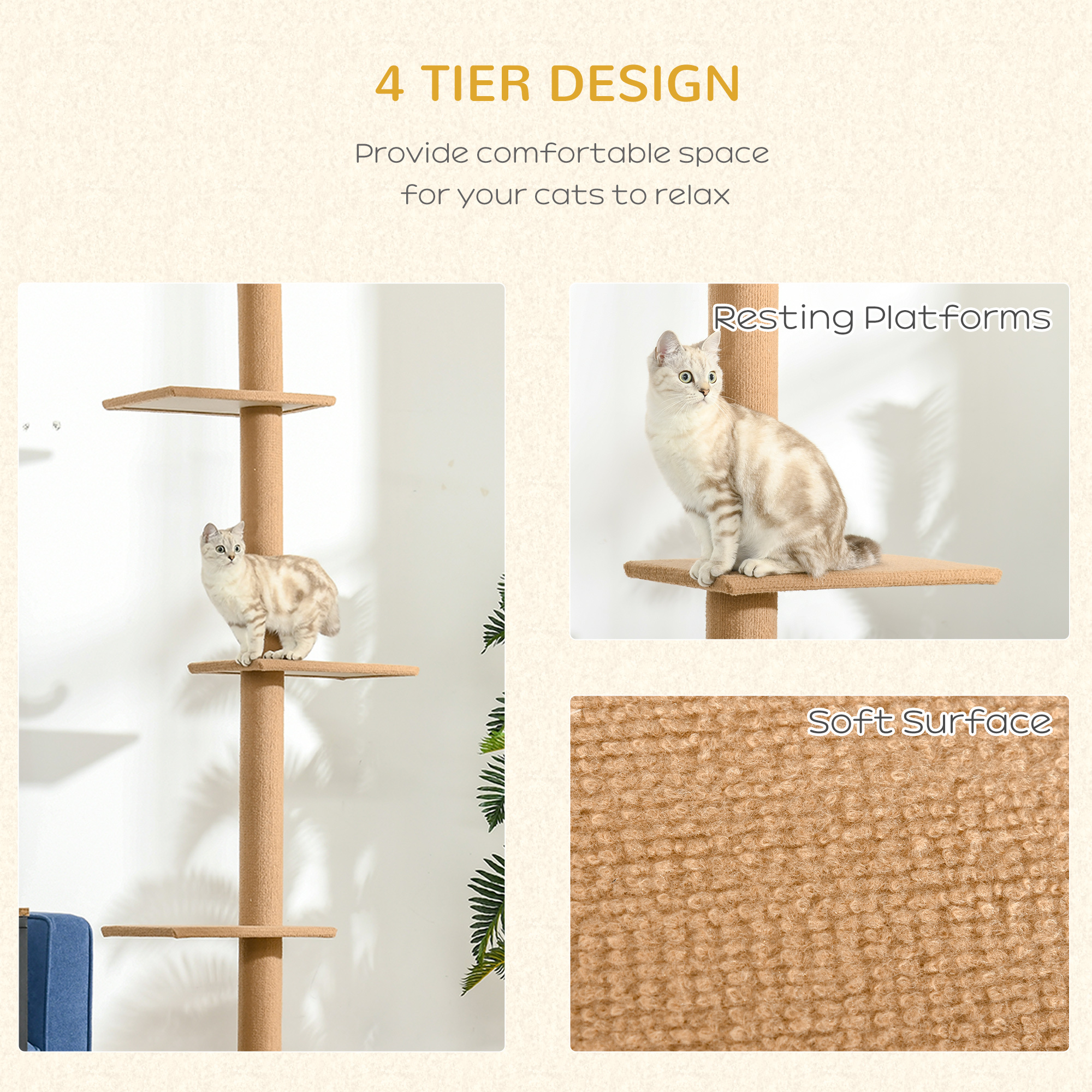 Floor-to-Ceiling Cat Tree, Adjustable Height 90 to 102 in - Image 7