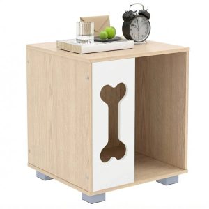 Dog House Side Table with Bone-Shaped Window, Wooden
