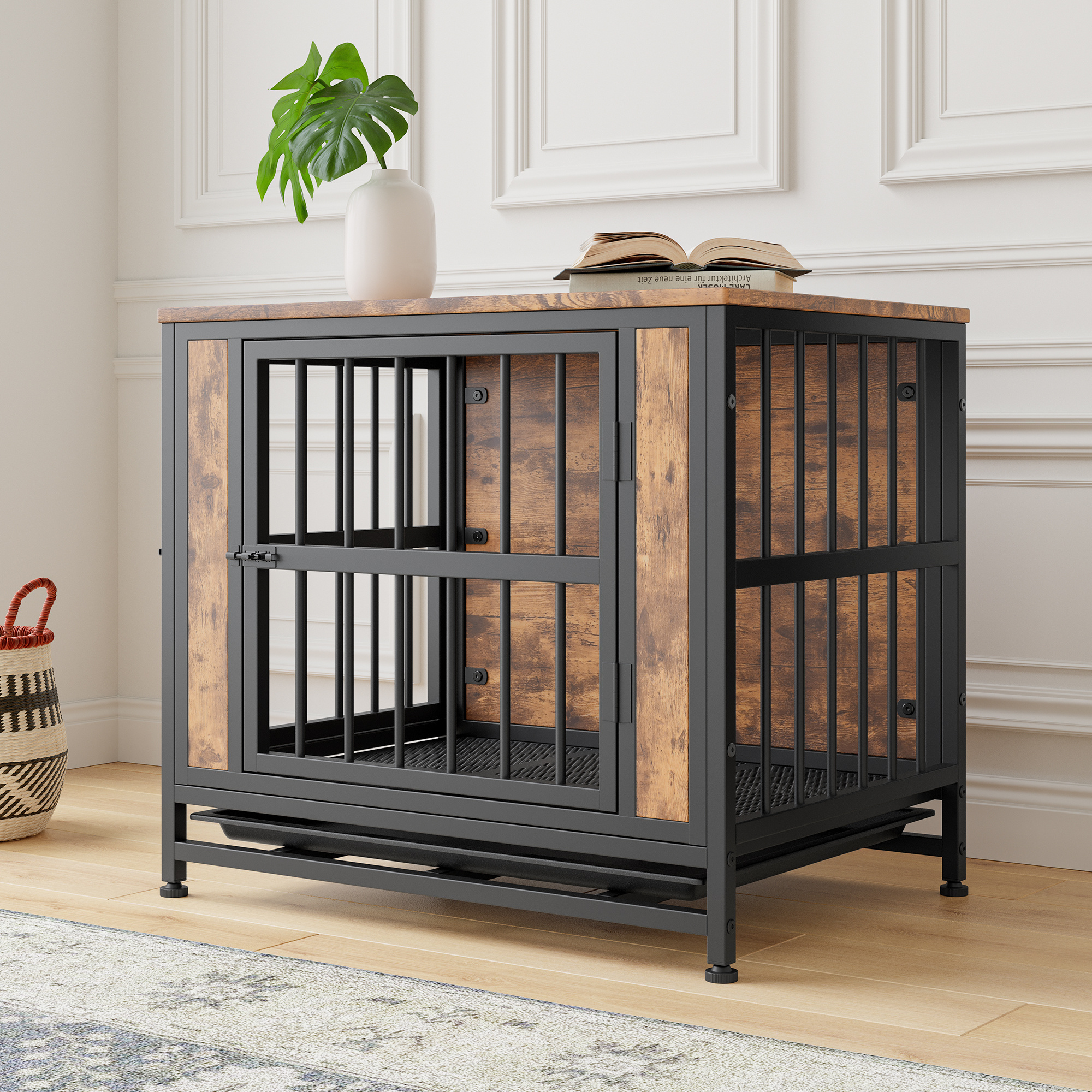 Rustic Dog Crate Side Table with Sliding Doors, 27.5 in - Image 8