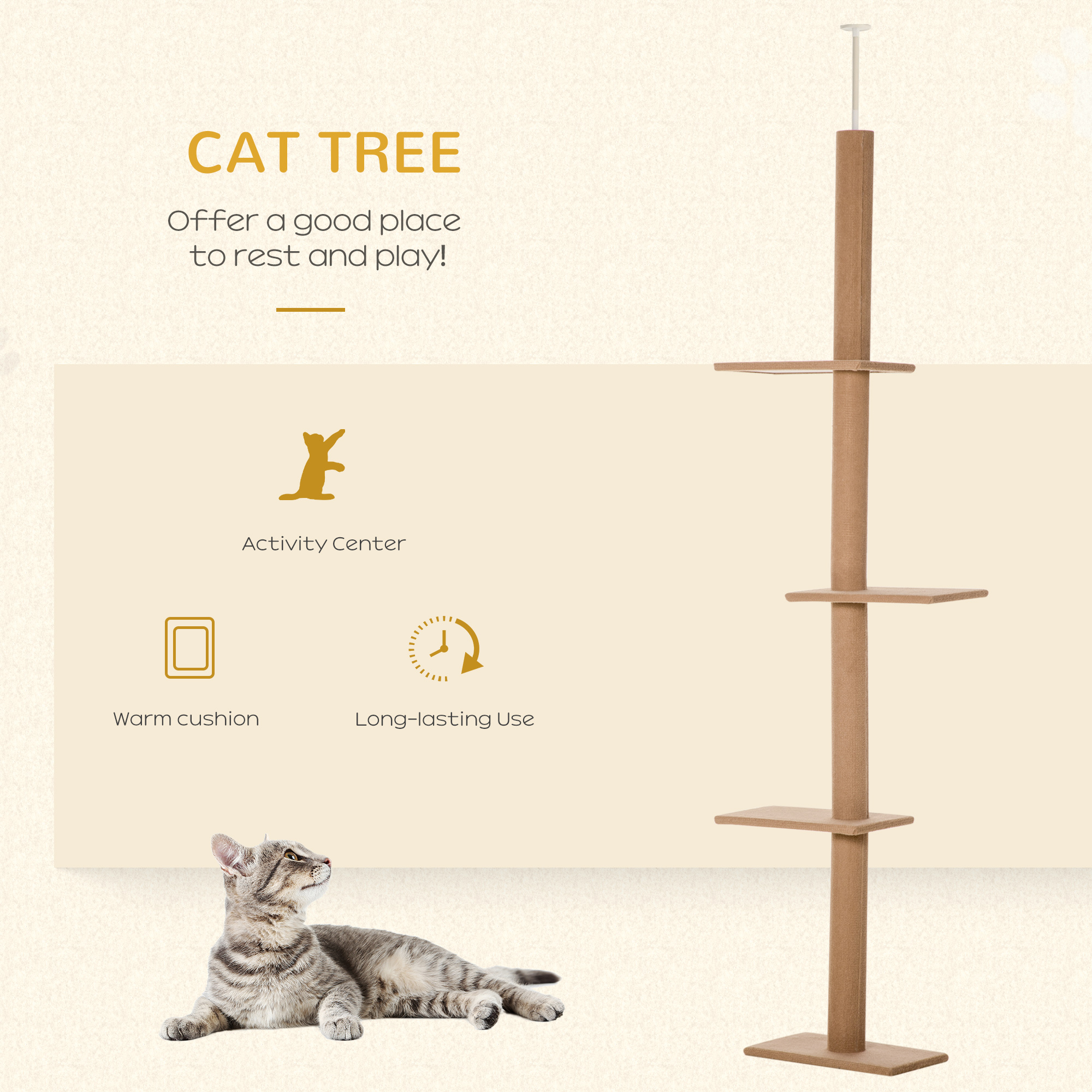 Floor-to-Ceiling Cat Tree, Adjustable Height 90 to 102 in - Image 2