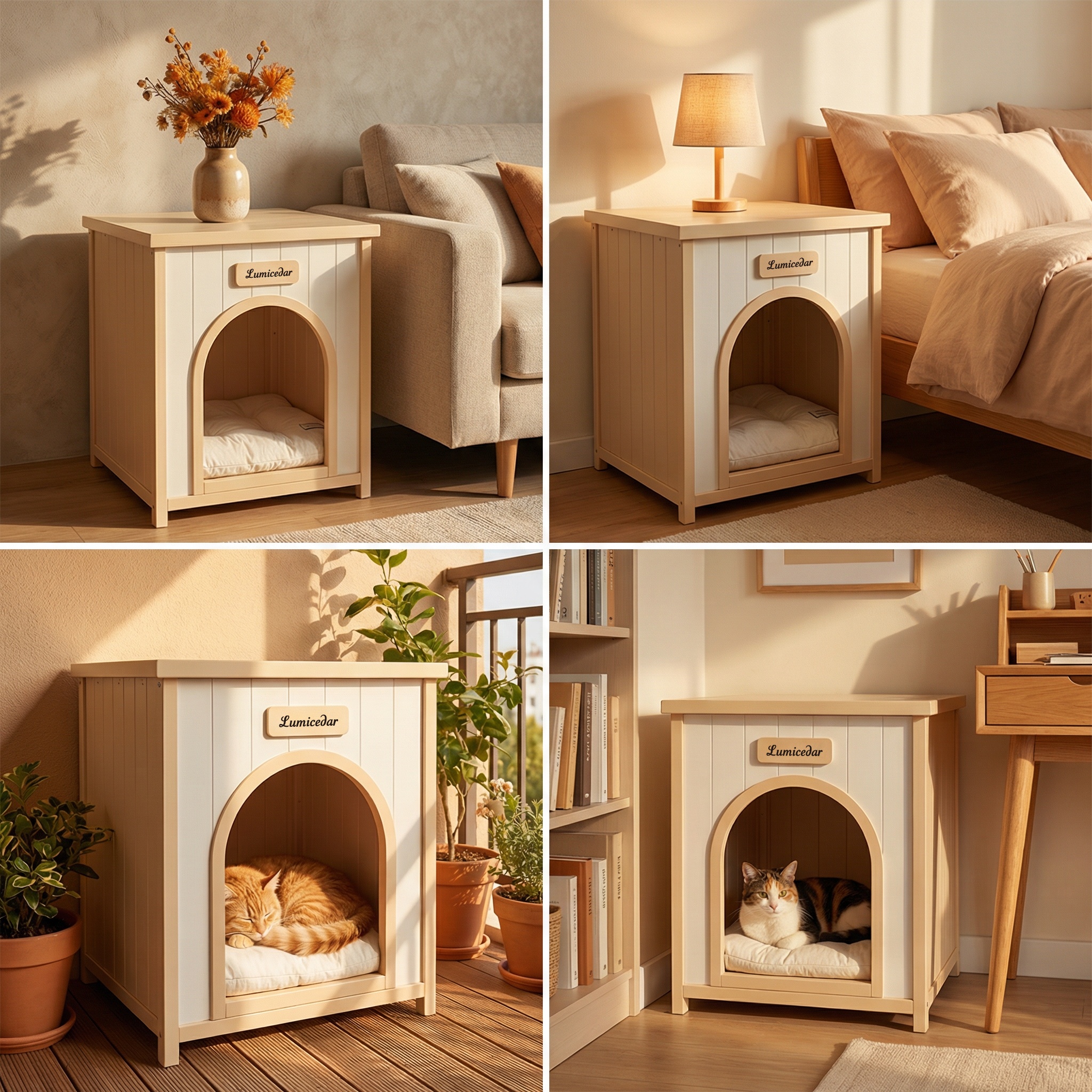 Modern Indoor Wooden Dog House with Cushion, Doubles as Side Table - Image 2