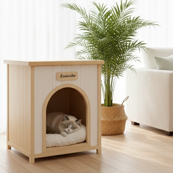 Modern Indoor Wooden Dog House with Cushion, Doubles as Side Table - Image 5