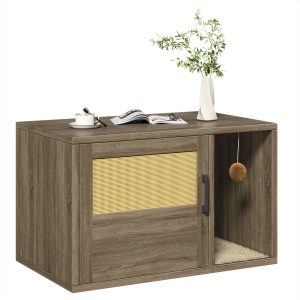 Cat Litter Box Enclosure Side Table with Scratching Pad