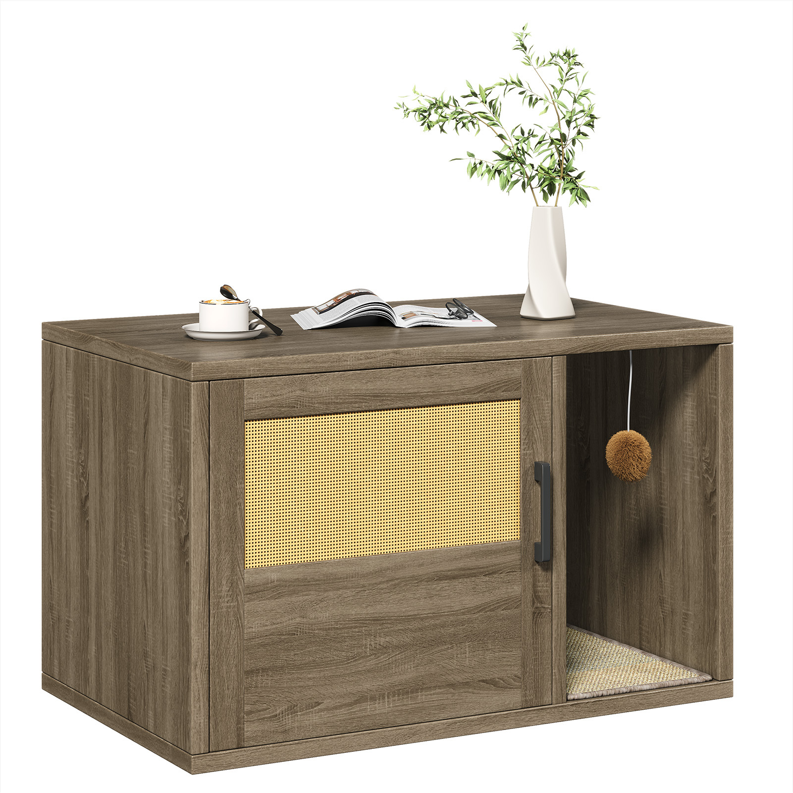 Cat Litter Box Enclosure Side Table with Scratching Pad