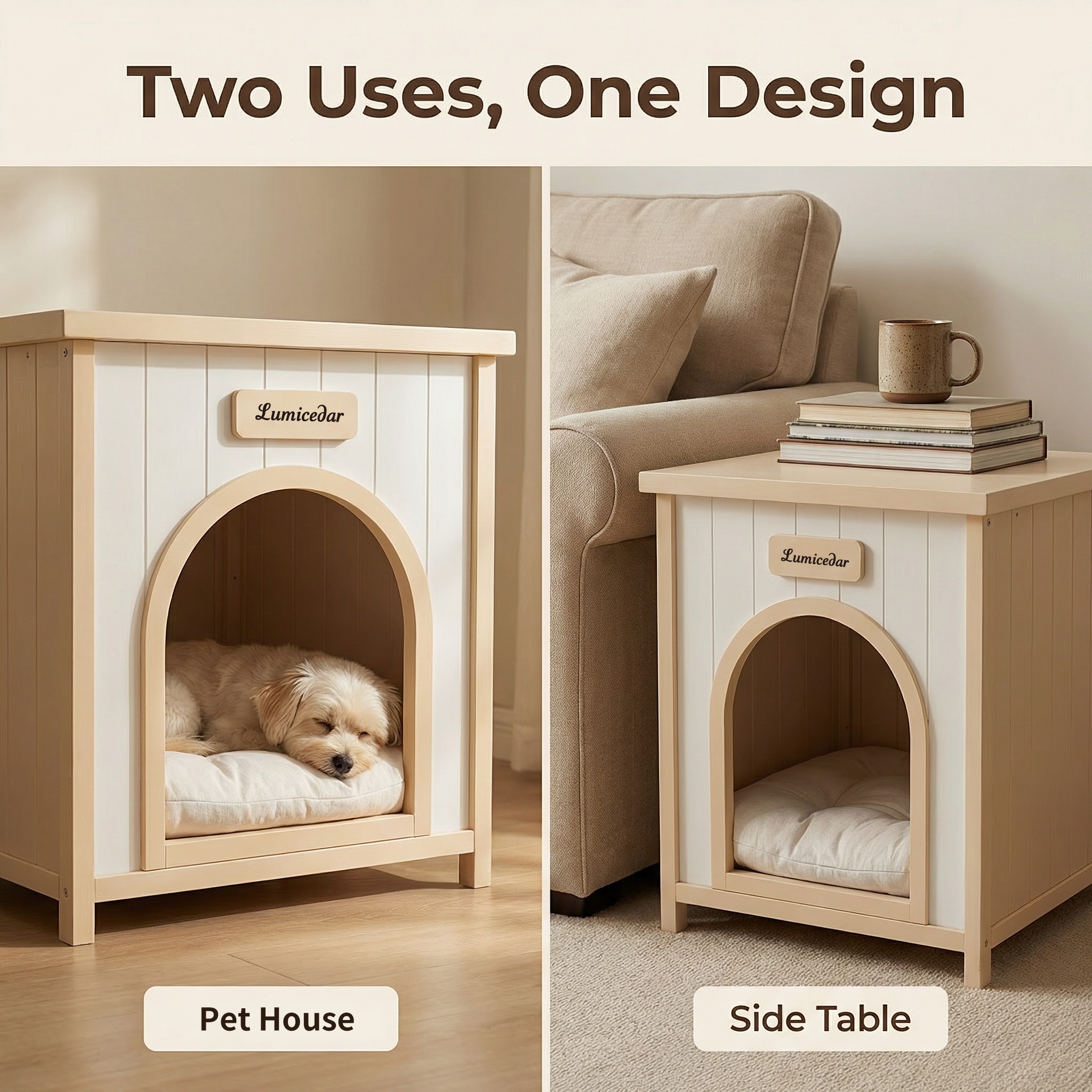Modern Indoor Wooden Dog House with Cushion, Doubles as Side Table - Image 6