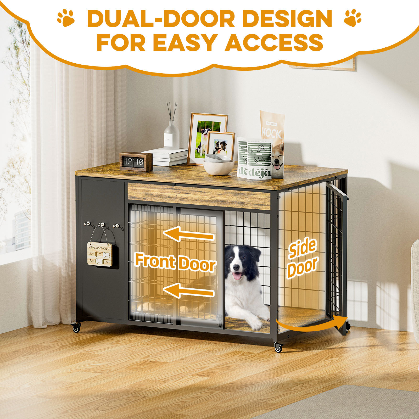 Large Dog Crate Furniture with Sliding Door and Casters, 38 in - Image 2