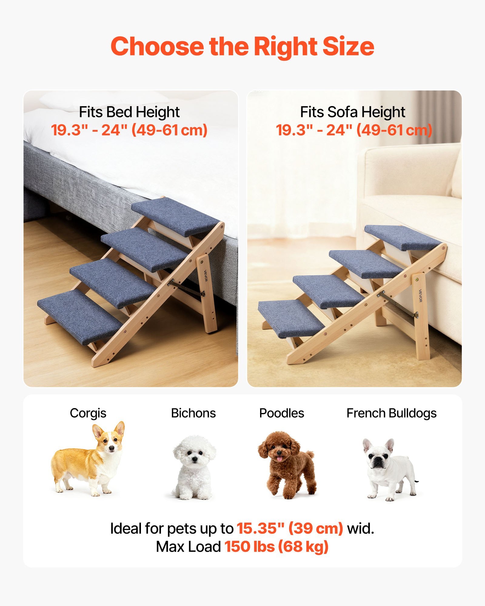 Wooden Pet Stairs, 4 Steps, Foldable, Supports up to 150 lb - Image 3