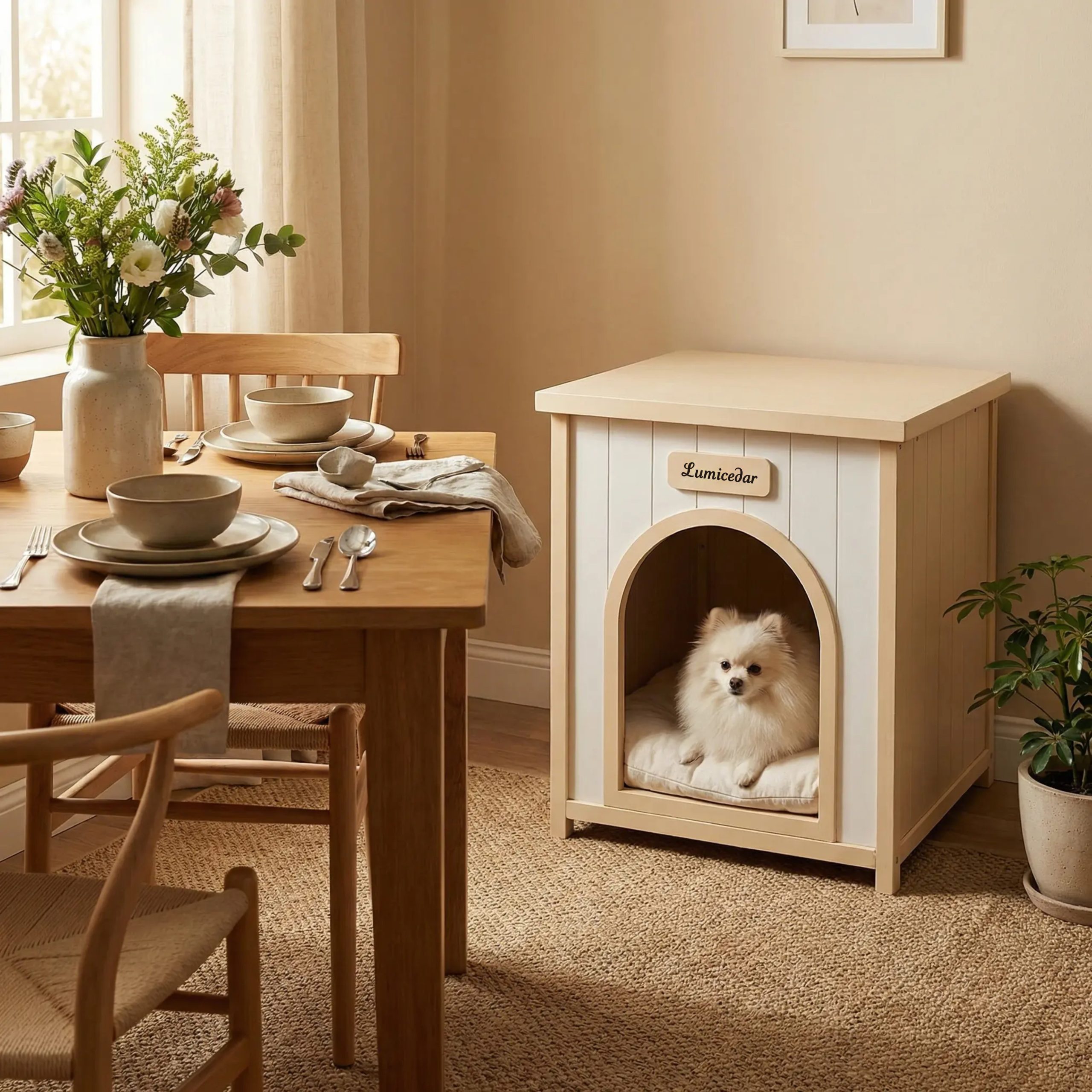 Modern Indoor Wooden Dog House with Cushion, Doubles as Side Table - Image 7