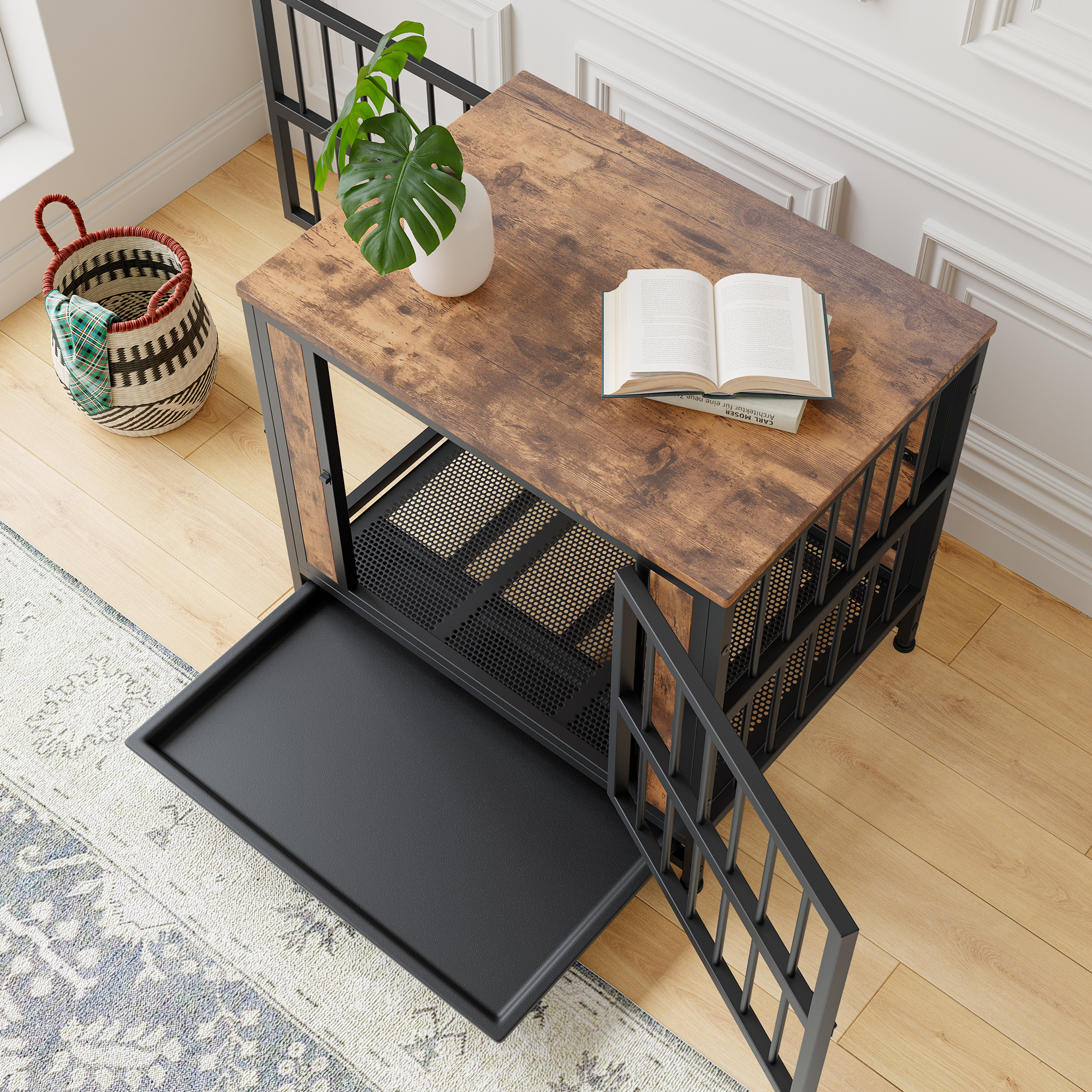 Rustic Dog Crate Side Table with Sliding Doors, 27.5 in - Image 4