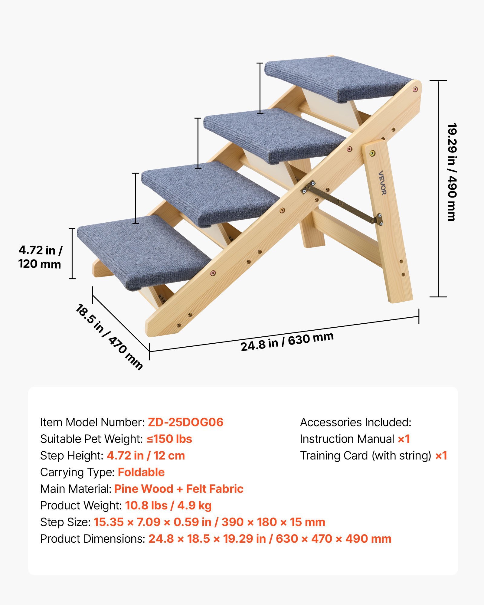 Wooden Pet Stairs, 4 Steps, Foldable, Supports up to 150 lb - Image 5