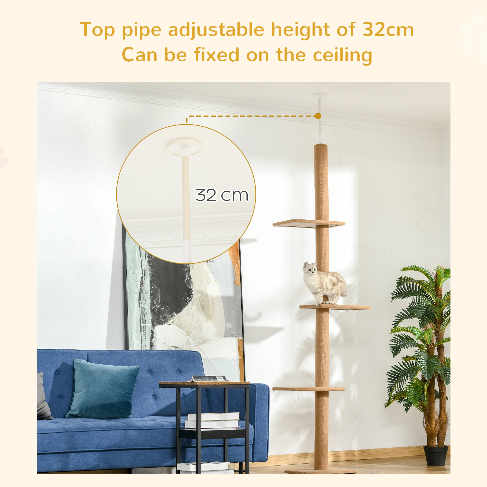 Floor-to-Ceiling Cat Tree, Adjustable Height 90 to 102 in - Image 6