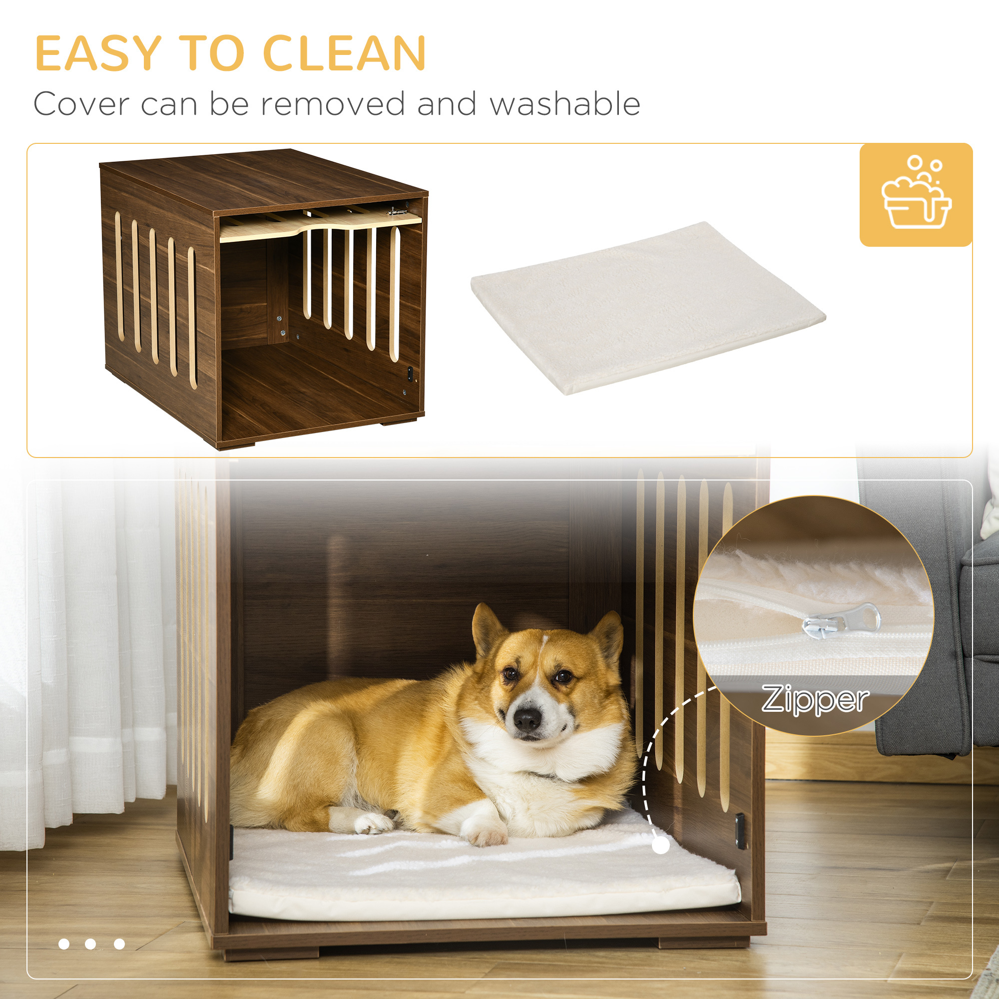 Dog Crate End Table with Cushion and Slide-Under Door - Image 2