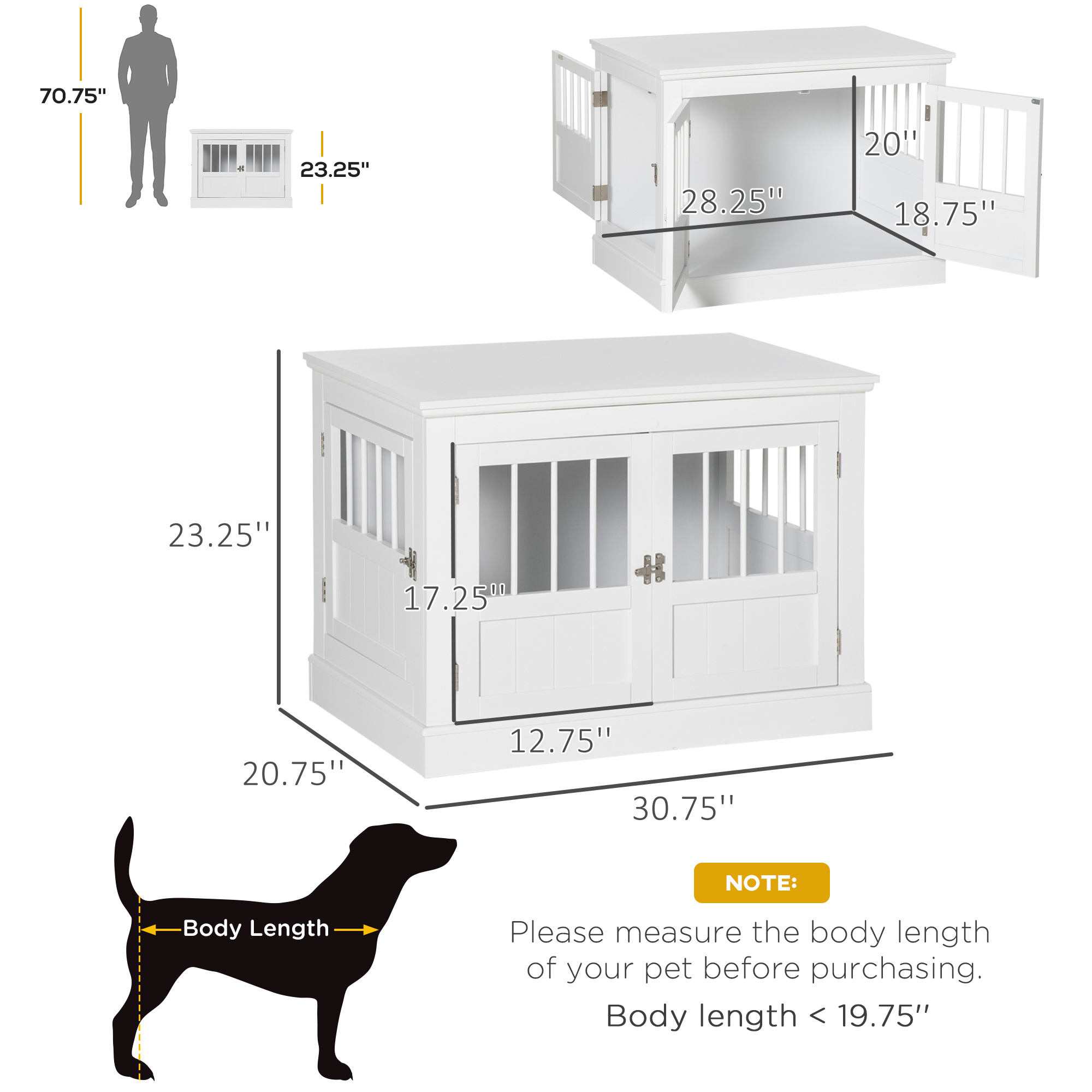 White Dog Crate End Table, Furniture Style, for Small Dogs - Image 7