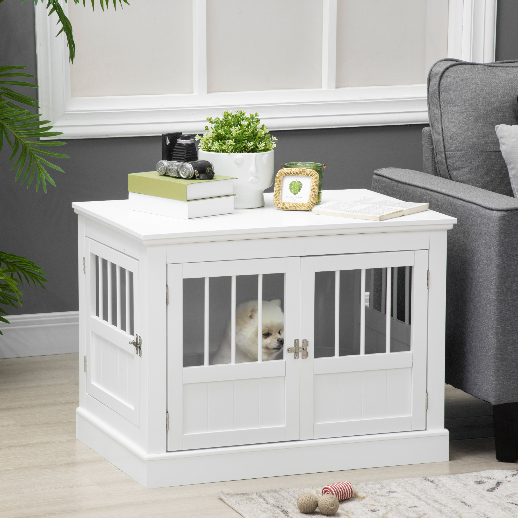 White Dog Crate End Table, Furniture Style, for Small Dogs - Image 2